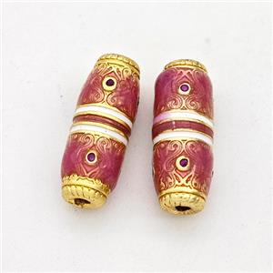 Copper Rice Beads Pave Zirconia Red Painted Gold Plated, approx 6-16mm