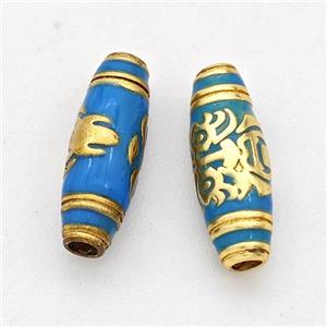 Copper Rice Beads Blue Enamel Gold Plated, approx 5-15mm