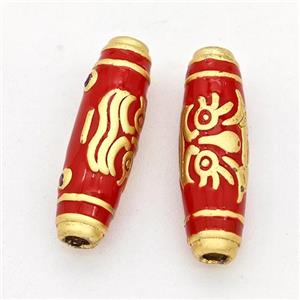 Copper Rice Beads Red Enamel Gold Plated, approx 6-20mm