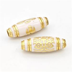 Copper Rice Beads White Enamel Large Hole Gold Plated, approx 9-25mm, 3mm hole