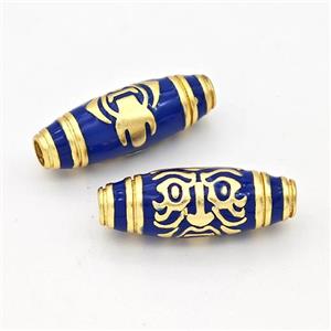 Copper Rice Beads Lapisblue Enamel Large Hole Gold Plated, approx 9-25mm, 3mm hole