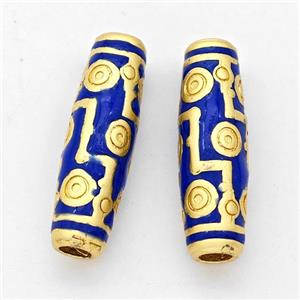 Copper Rice Beads Lapisblue Enamel Large Hole Gold Plated, approx 7.5-25mm, 3mm hole