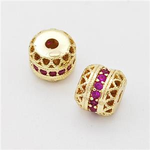 Copper Rondelle Beads Micro Pave Zirconia Hollow Gold Plated, approx 8mm