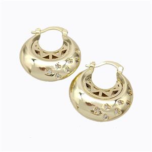 Copper Latchback Earrings Micro Pave Zirconia C-Shape Hollow Gold Plated, approx 23mm