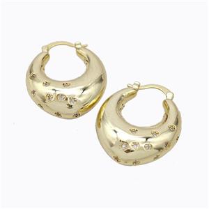 Copper Latchback Earrings Micro Pave Zirconia C-Shape Hollow Gold Plated, approx 24-30mm