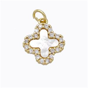 Copper Clover Pendant Pave Zirconia Shell Gold Plated, approx 13mm