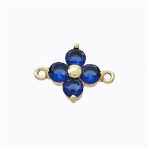 Copper Clover Connector Pave Blue Zirconia Gold Plated, approx 10mm