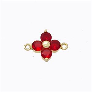 Copper Clover Connector Pave Red Zirconia Gold Plated, approx 10mm