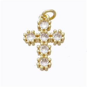 Copper Cross Pendant Pave Zirconia Gold Plated, approx 13.5-18mm