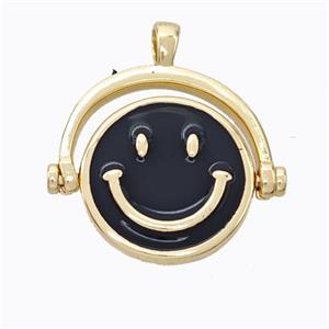 Copper Emoji Pendant Black Enamel Smile Face Gold Plated, approx 15mm, 20mm