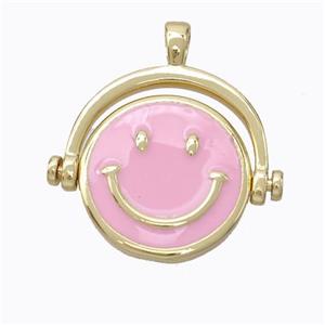 Copper Emoji Pendant Pink Enamel Smile Face Gold Plated, approx 15mm, 20mm