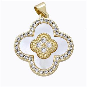 Copper Clover Pendant Pave Zirconia Shell Gold Plated, approx 21mm