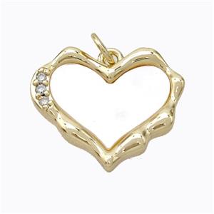 Copper Heart Pendant Pave Zirconia Shell Gold Plated, approx 17-20mm