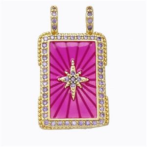 Copper Tarot Card Pendant Pave Zirconia Hotpink Star Painted Gold Plated, approx 16-30mm