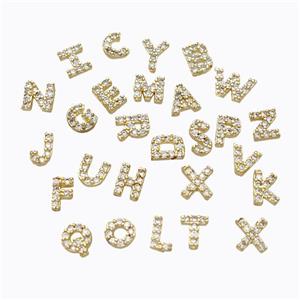 Copper Alphabet Beads Pave Zirconia Without Hole Gold Plated Mixed, approx 5-6mm