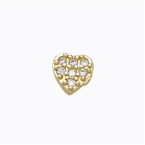 Copper Heart Beads Pave Zirconia Without Hole Gold Plated, approx 5-6mm