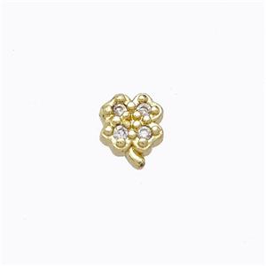 Copper Clover Beads Pave Zirconia Without Hole Gold Plated, approx 5-6mm