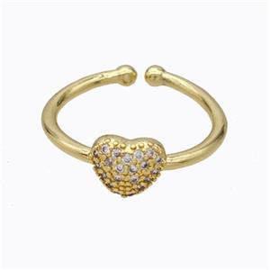 Copper Heart Ring Micropave Zirconia Gold Plated, approx 8mm, 18mm dia