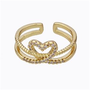 Copper Ring Heart Pave Zirconia Gold Plated, approx 8-9mm, 18mm dia