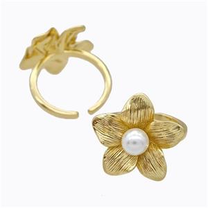 Copper Flower Rings Pave Pearlized Resin Gold Plated, approx 20mm, 18mm dia