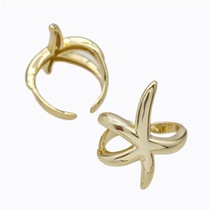 Copper Starfish Rings Gold Plated, approx 12-25mm, 18mm dia