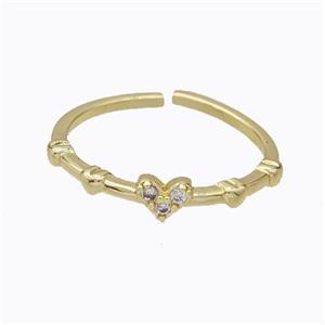 Copper Heart Ring Pave Zirconia Gold Plated, approx 4mm, 18mm dia