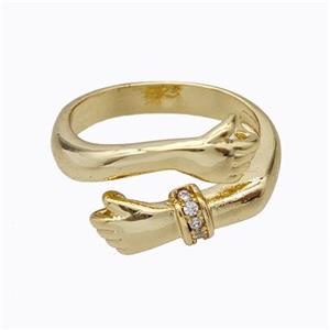 Copper Embrace Ring Pave Zirconia Hand Gold Plated, approx 6mm, 18mm dia