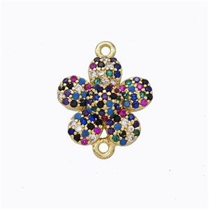 Copper Flower Connector Micropave Zirconia Multicolor Gold Plated, approx 13mm