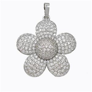 Copper Sunflower Pendant Micropave Zirconia Platinum Plated, approx 25mm