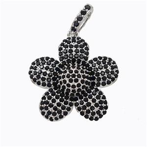 Copper Sunflower Pendant Micropave Black Zirconia Platinum Plated, approx 25mm