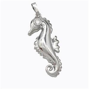 Copper Seahorse Pendant Pave Zirconia Platinum Plated, approx 13-30mm