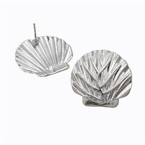 Copper Stud Earrings Scallop Platinum Plated, approx 22-25mm