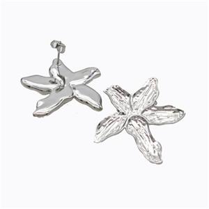 Copper Starfish Stud Earrings Platinum Plated, approx 30mm