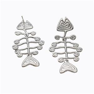 Copper Fishbone Stud Earrings Platinum Plated, approx 25-50mm