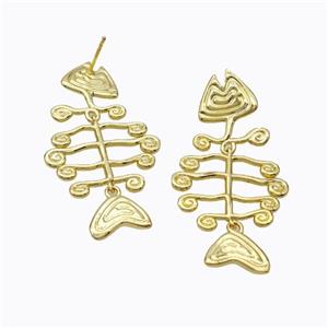 Copper Fishbone Stud Earrings Gold Plated, approx 25-50mm