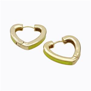 Copper Heart Latchback Earrings Yellow Painted Gold Plated, approx 25mm