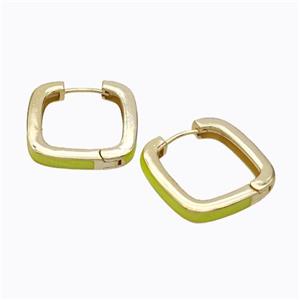 Copper Square Latchback Earrings Yellow Painted Gold Plated, approx 25mm