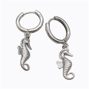 Copper Seahorse Hoop Earrings Platinum Plated, approx 8.5-18mm, 14mm dia