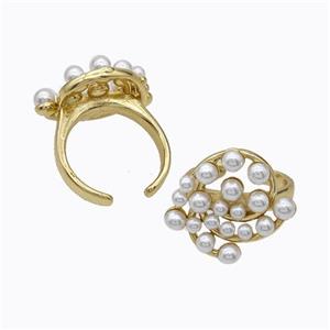 Copper Rings Pave Pearlized Resin Flower Gold Plated, approx 20-24mm, 18mm dia