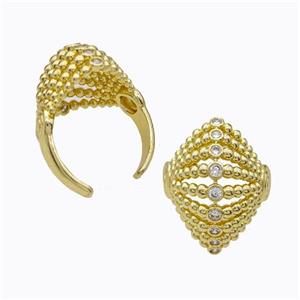 Copper Rings Pave Zirconia Hat Hollow Gold Plated, approx 20-28mm, 18mm dia