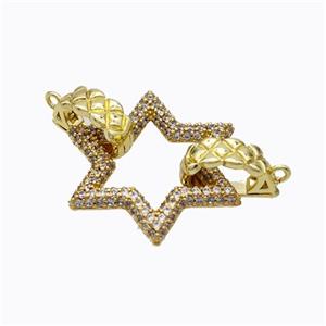 Copper Star Clasp Pave Zirconia Gold Plated, approx 25mm, 8-12mm