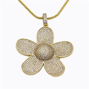 Copper Flower Necklace Pave Zirconia Gold Plated, approx 44mm, 2mm, 42-47cm length