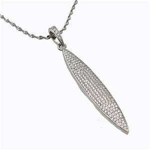 Copper Leaf Necklace Pave Zirconia Platinum Plated, approx 10-55mm, 2mm, 42-47cm length