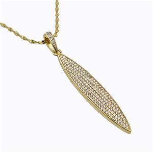 Copper Leaf Necklace Pave Zirconia Gold Plated, approx 10-55mm, 2mm, 42-47cm length