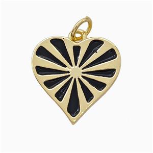 Copper Heart Pendant Black Enamel Gold Plated, approx 16mm