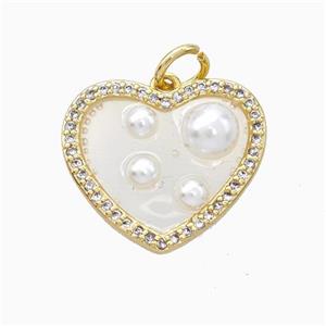 Copper Heart Pendant Pave Zirconia Resin Pearlized Gold Plated, approx 15-18mm