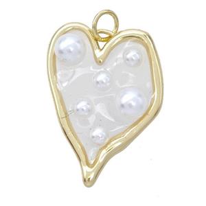 Copper Heart Pendant Pave Pearlized Resin White Gold Plated, approx 18-25mm