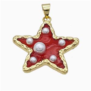 Copper Star Pendant Pave Pearlized Resin Red Gold Plated, approx 26mm