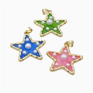 Copper Star Pendant Pave Pearlized Resin Gold Plated Mixed, approx 26mm