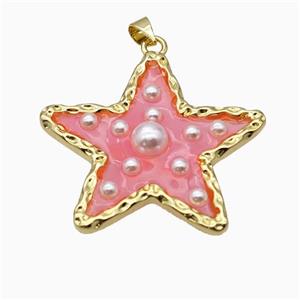 Copper Star Pendant Pave Pearlized Resin Pink Gold Plated, approx 36mm